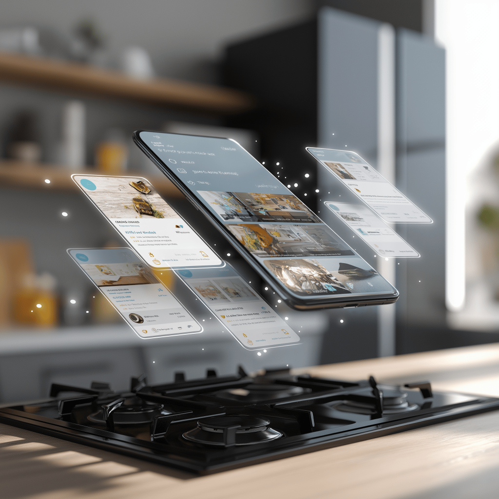 Bold model kitchen design utilizing dark hues and modern textures for a sophisticated look