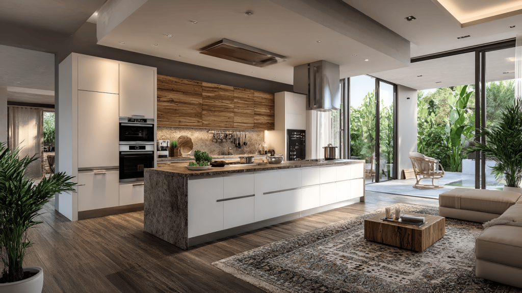 Kitchen design ideas with a peninsula layout that separates the cooking area from the living space