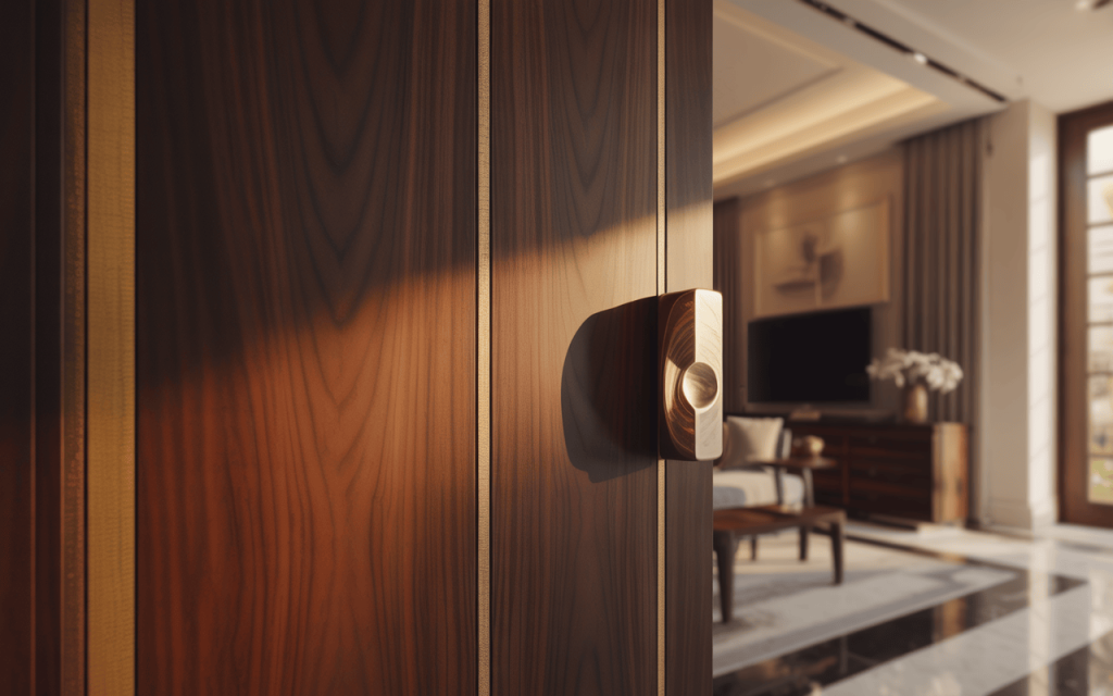 Modern wooden door handle design adding warmth to luxurious living interiors