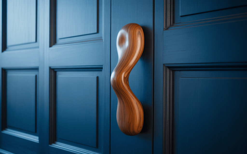 Unique wooden handle design for door with artistic modern craftsmanship