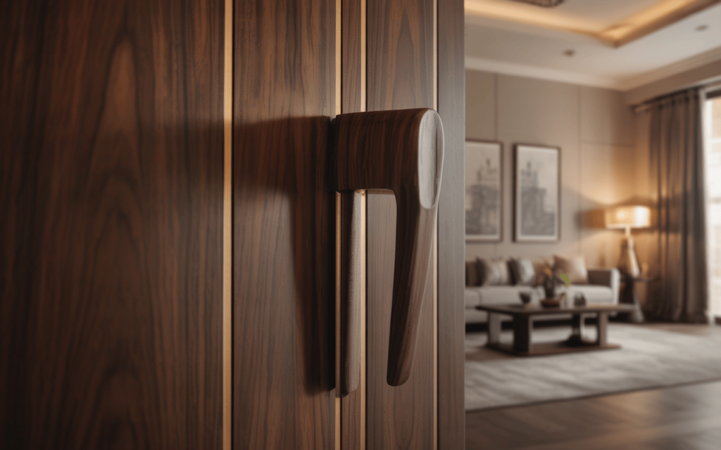 Elegant wooden handle design for modern interior main doors