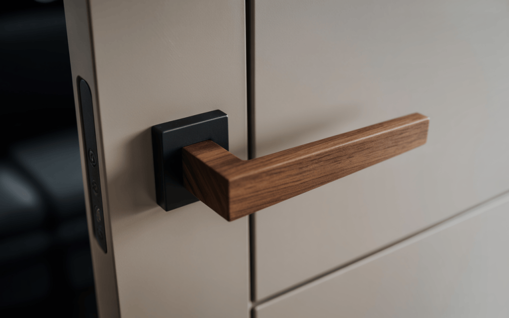 Elegant wooden door handle design with sleek minimalist finish
