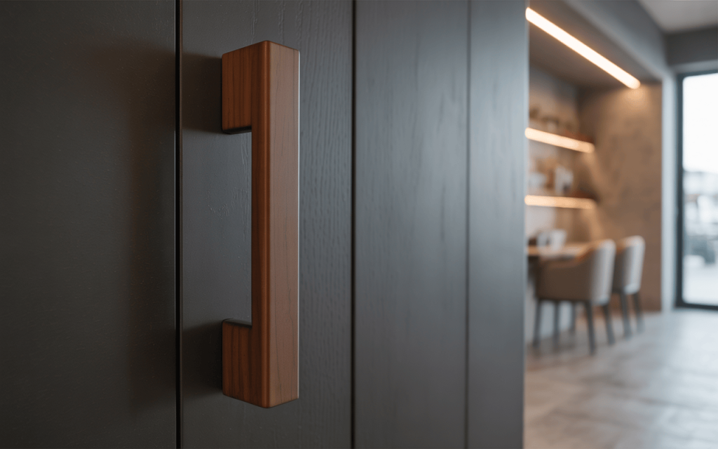 Sleek modern wooden door handle design complementing minimalist home decor