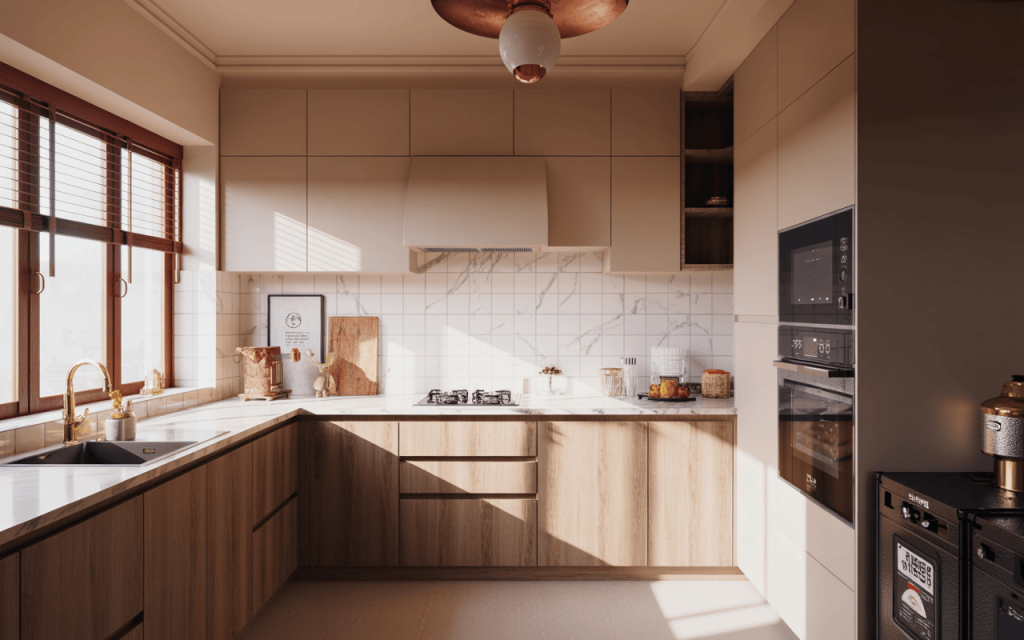 Elegant kitchen color design with natural wood and white tones for modern homes