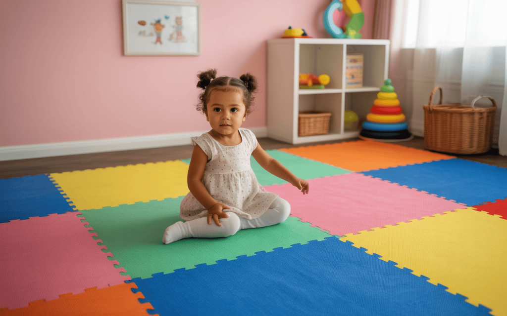 Colorful floor mats for kids playroom creating a bright and safe play area at home