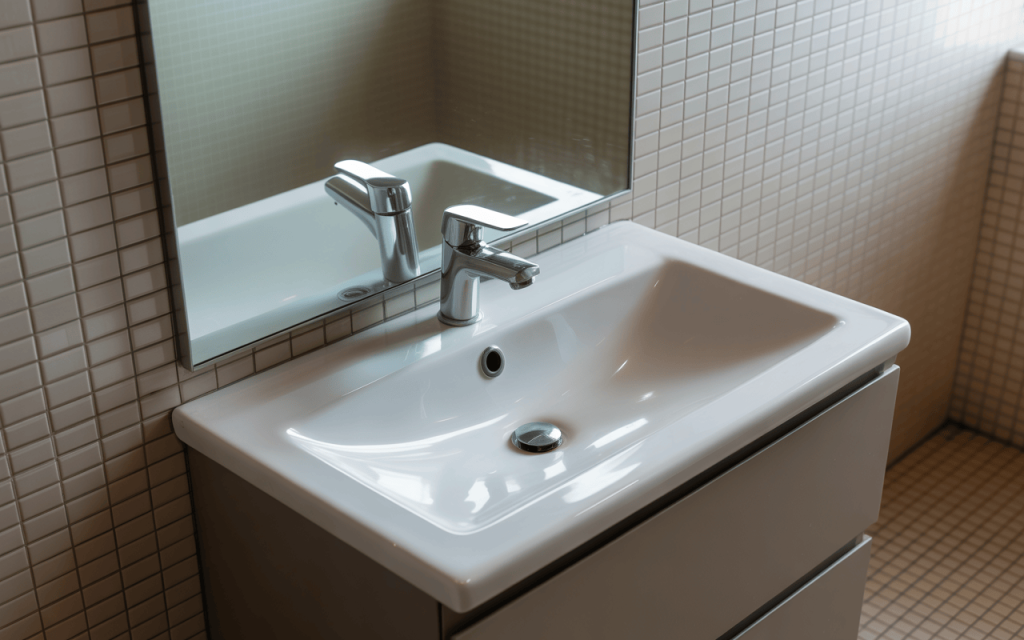Compact simple wash basin mirror design with clean lines and modern finish