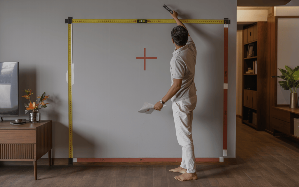 Creative wall stickers for hall installation showing perfect wall measurement setup