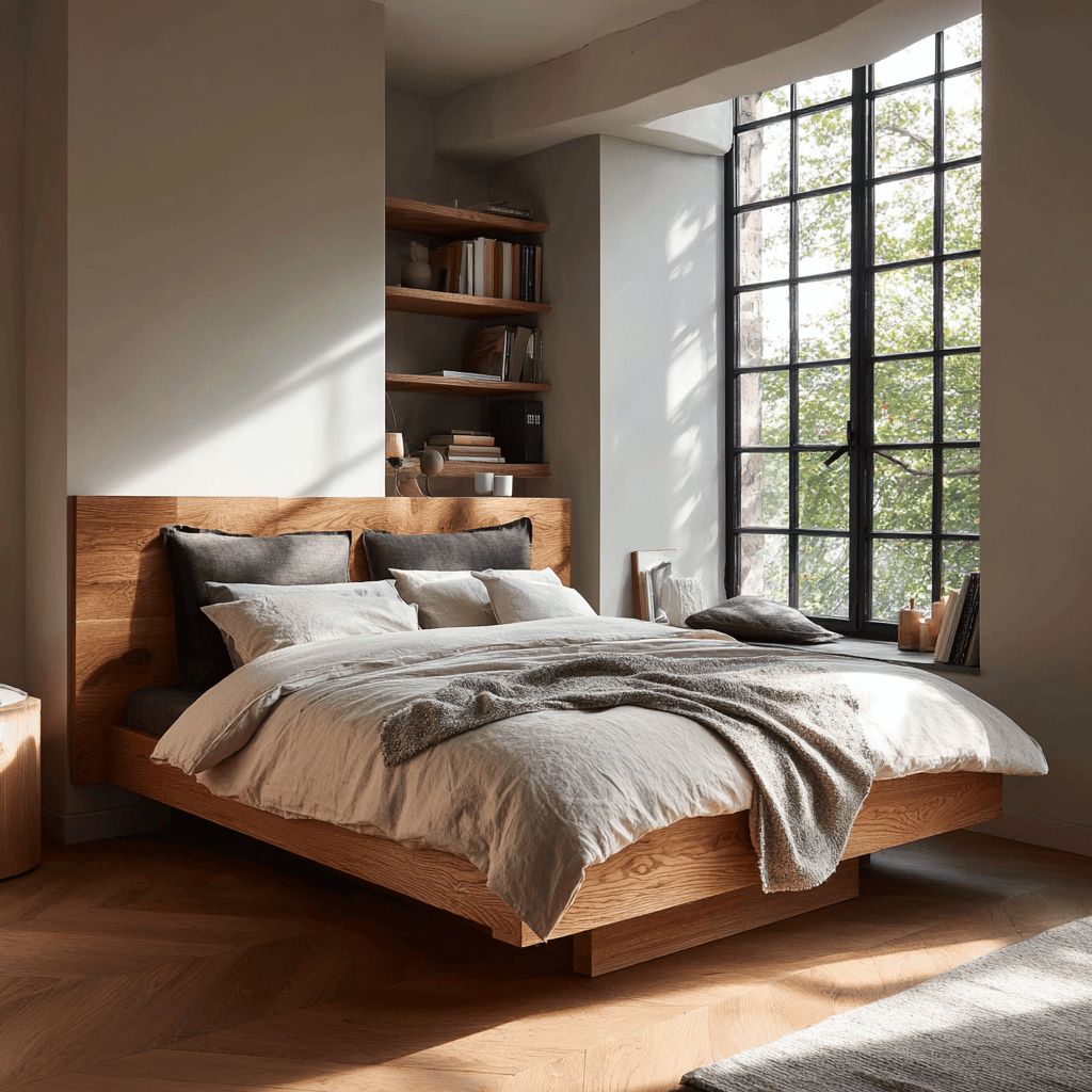 Latest master bedroom interior design with minimalist wood furniture and natural light