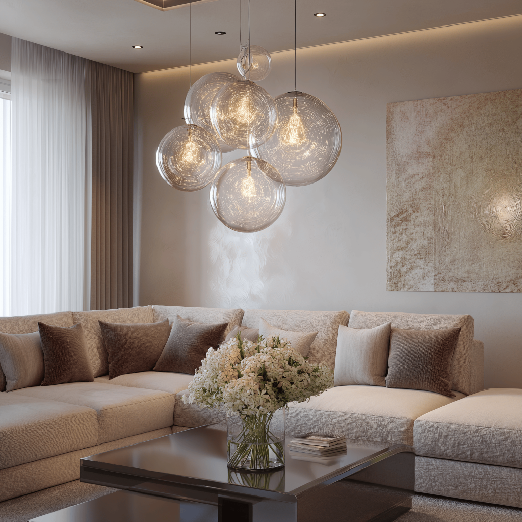 Latest interior design trends for living rooms with statement lighting fixtures
