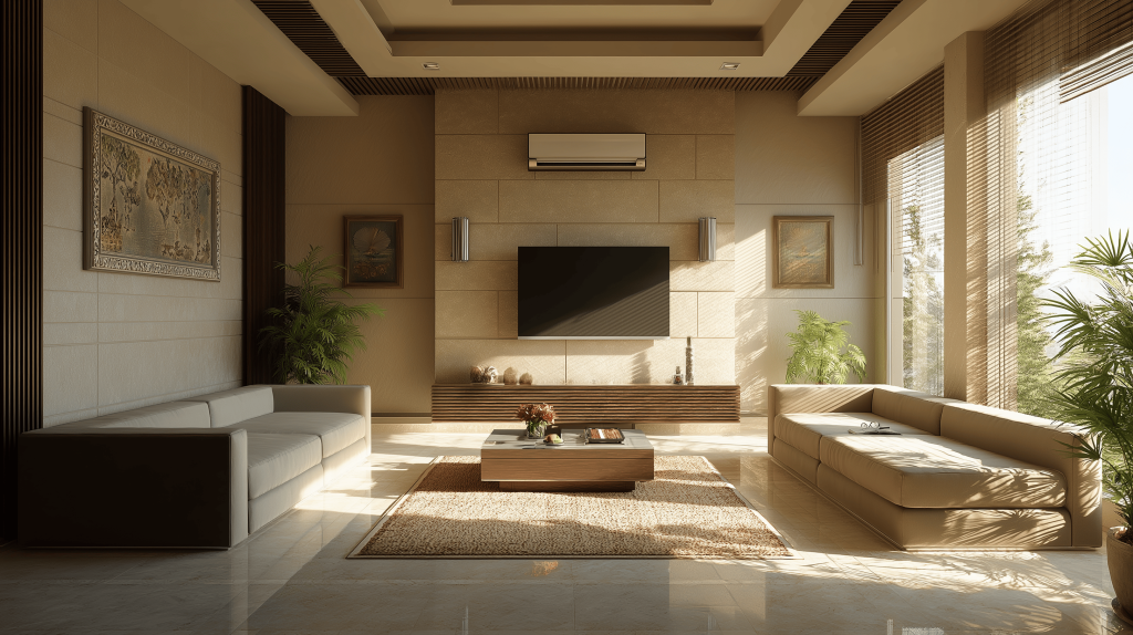 Spacious open-plan lounge highlighting trending living room designs with wood accents