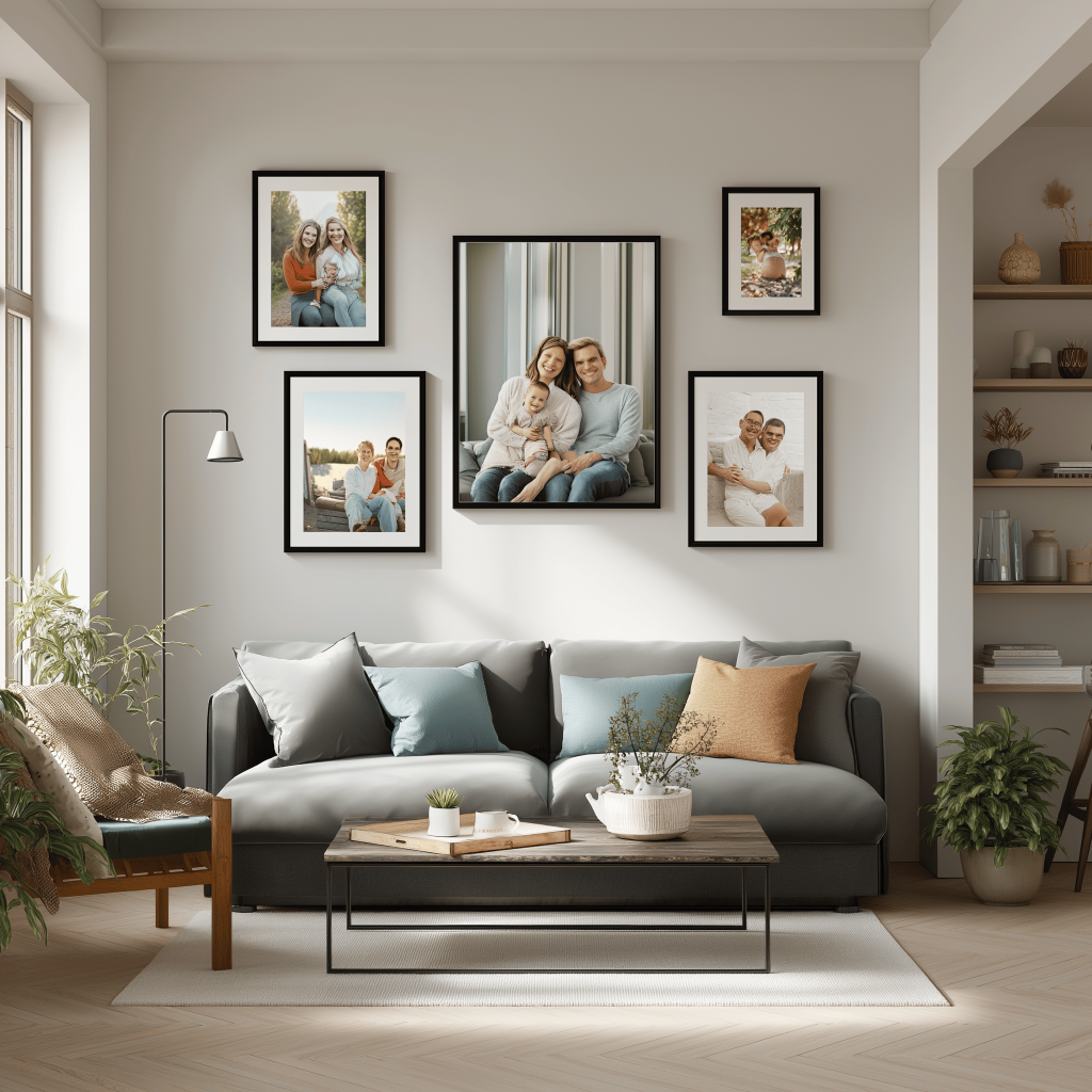 Latest trends in living room decor using curated gallery wall displays.