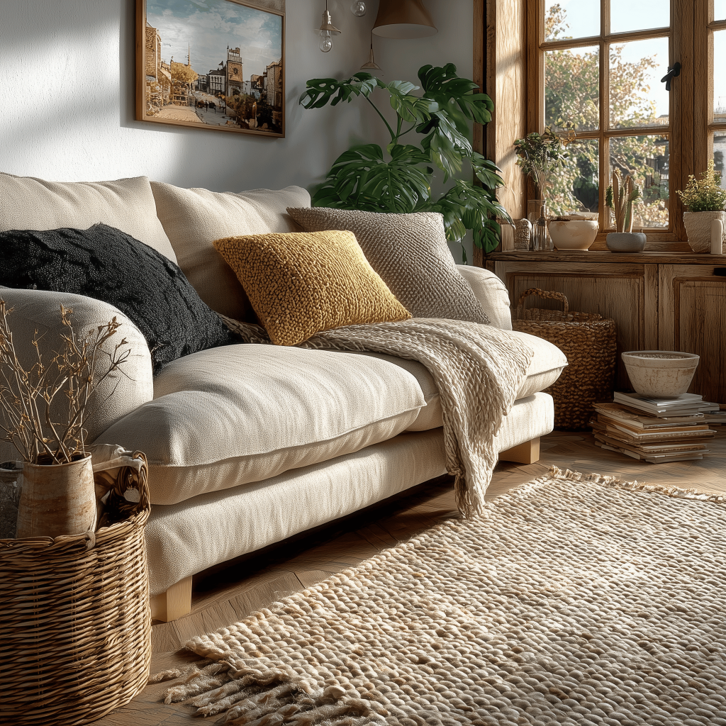 Latest trends in living room decor focusing on layered textures and comfort