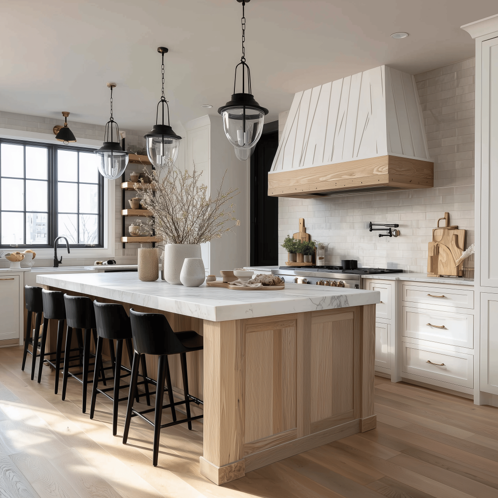 Modern rustic kitchen design ideas with elegant cabinets and marble island