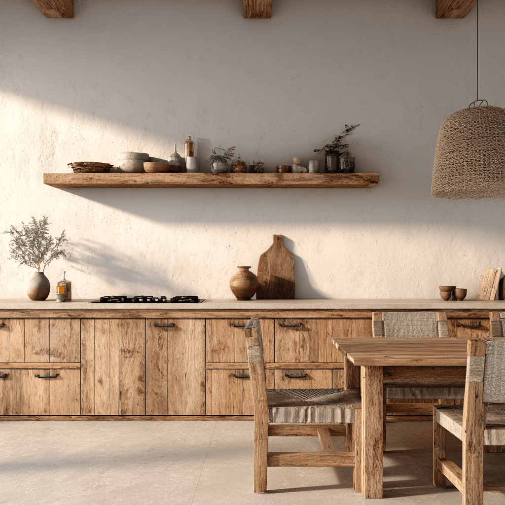 Rustic country kitchen design with wooden cabinets and elegant decor