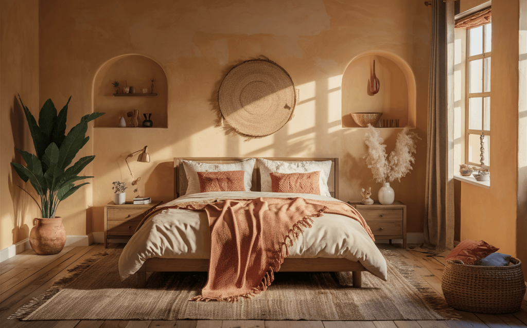 Rustic latest bedroom interior design ideas with natural tones and warm sunlight