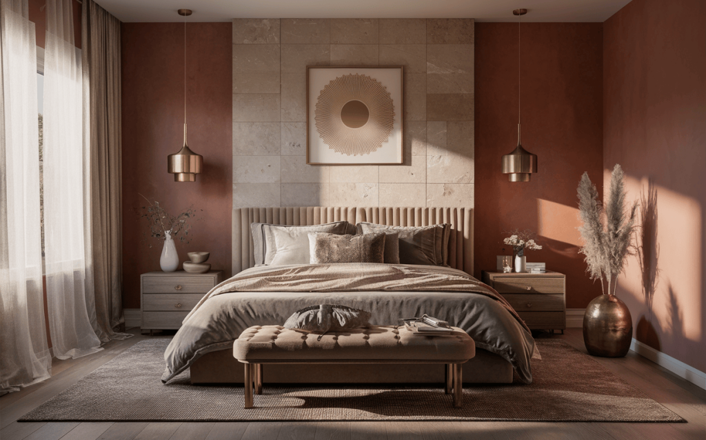 Elegant latest bedroom interior design ideas with cozy modern earthy tones