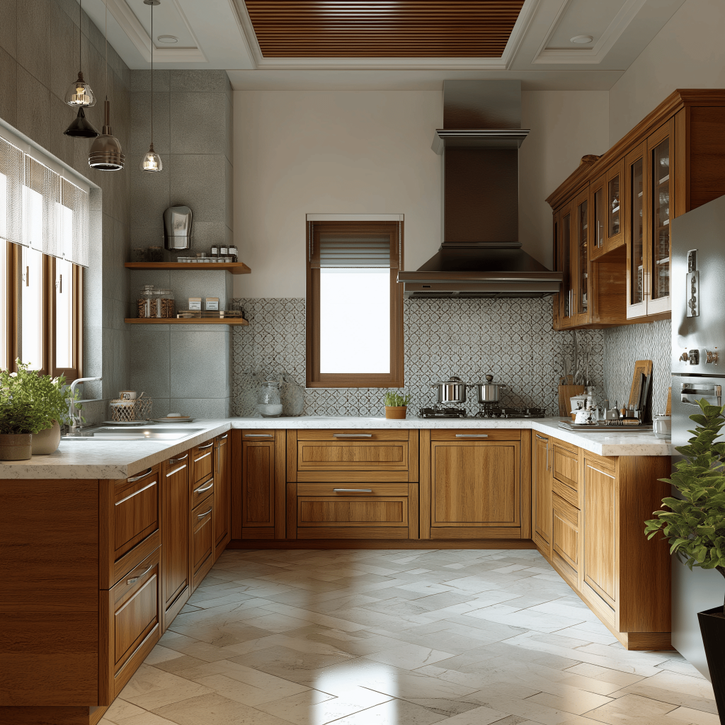 Modular kitchen cost in india with wooden cabinets and smart layout