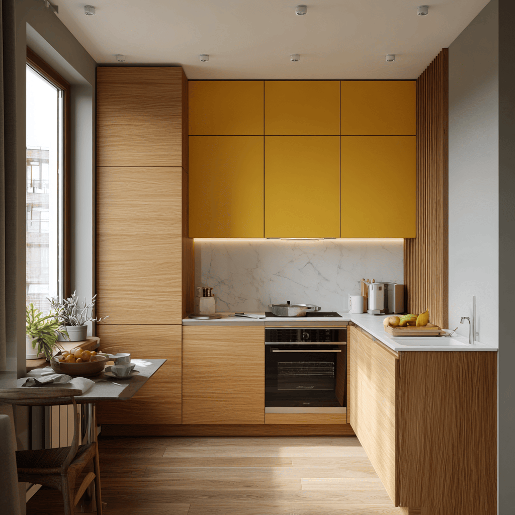 Modular kitchen cost per sq ft with wooden cabinets and compact layout