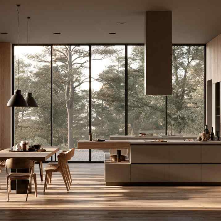  Wood-finish island kitchen chimney design over island