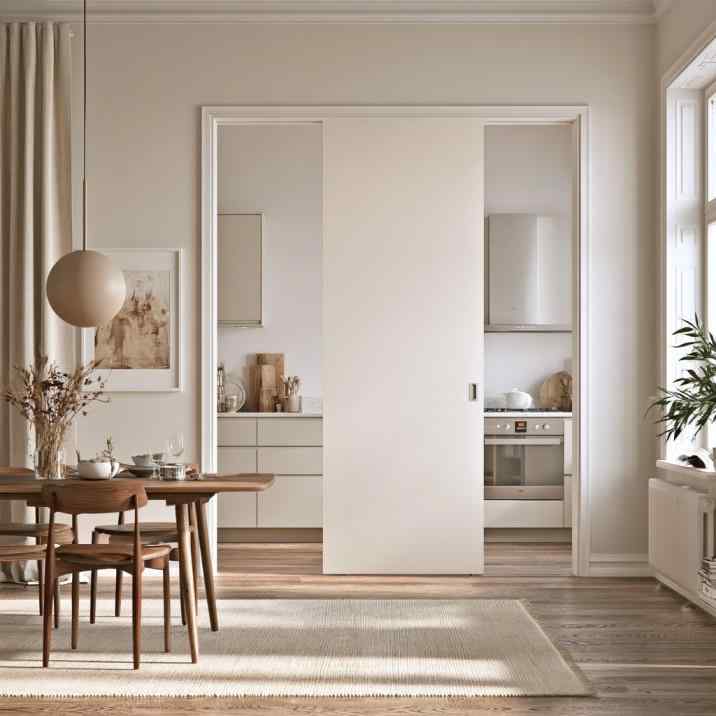 White sliding door for small kitchen entrance