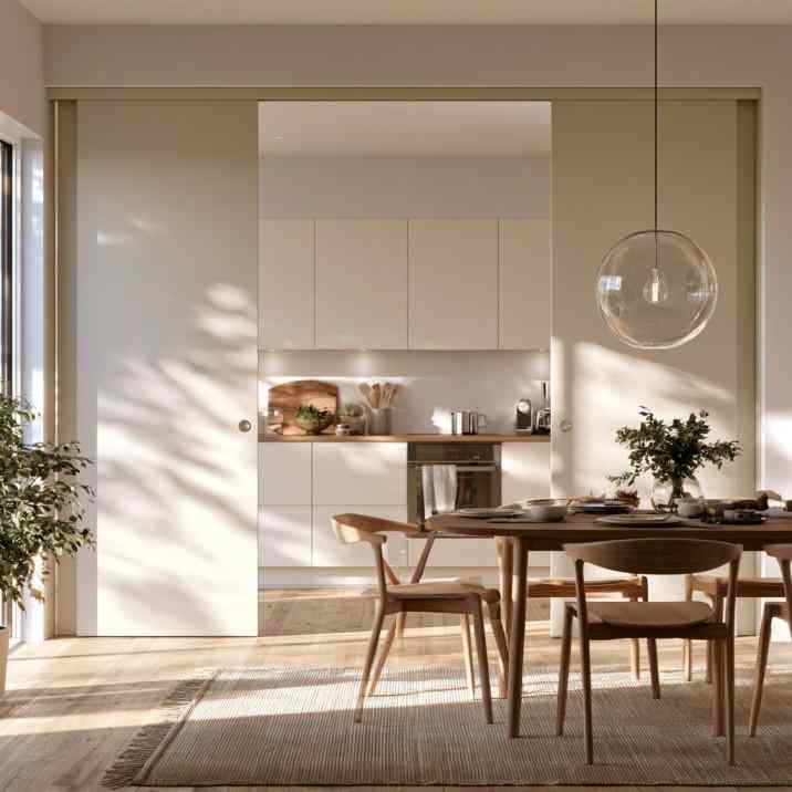 White double-panel kitchen sliding door design