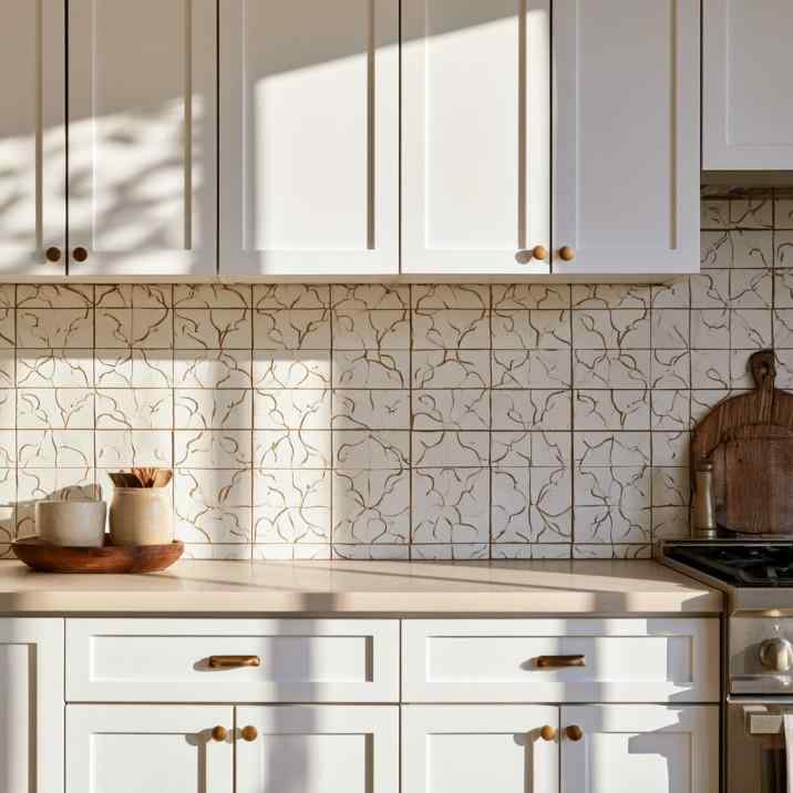  Cream patterned kitchen wall tiles design