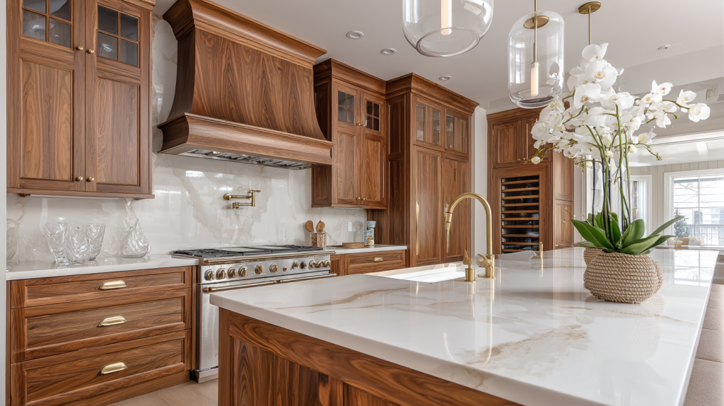 Traditional non modular kitchen showcasing refined storage and elegant organisation