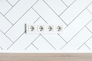 Kitchen electrical points showing multiple wall sockets layout for safe, clutter-free countertop use