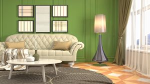 Elegant sofa designs beige fabric sofa with tufted upholstery and green wall living room decor