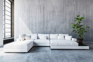 Contemporary sofa designs white fabric sectional sofa with soft cushions in modern concrete wall living space