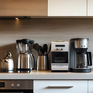 Compact kitchen renovation setup with essential small modern appliances