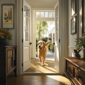 Welcoming entryway with home interiors on EMI and bright natural lighting accents