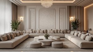 Luxurious living room with layered neutrals and refined home interiors on EMI option