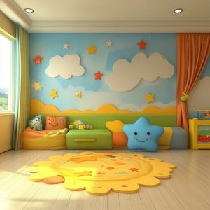 Colorful kids room with 3D pop wall and playful design 
