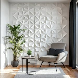 Textured 3D pop wall design in modern living room interior 