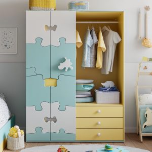 Wardrobe door design ideas for kids with playful sliding doors 