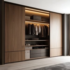 Modern wardrobe door design ideas with sliding doors and interior lighting 