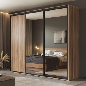 Wardrobe door design ideas with sliding doors in modern bedroom setup 