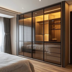 wardrobe door design ideas with sliding doors and lighting shelves 