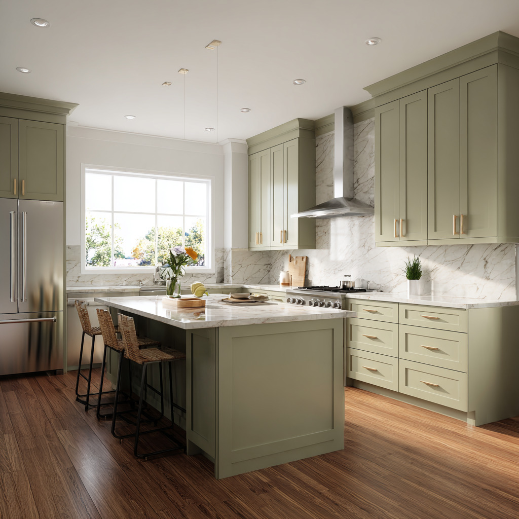 Grey shaker kitchen cabinets with cup pulls and shaker cabinets