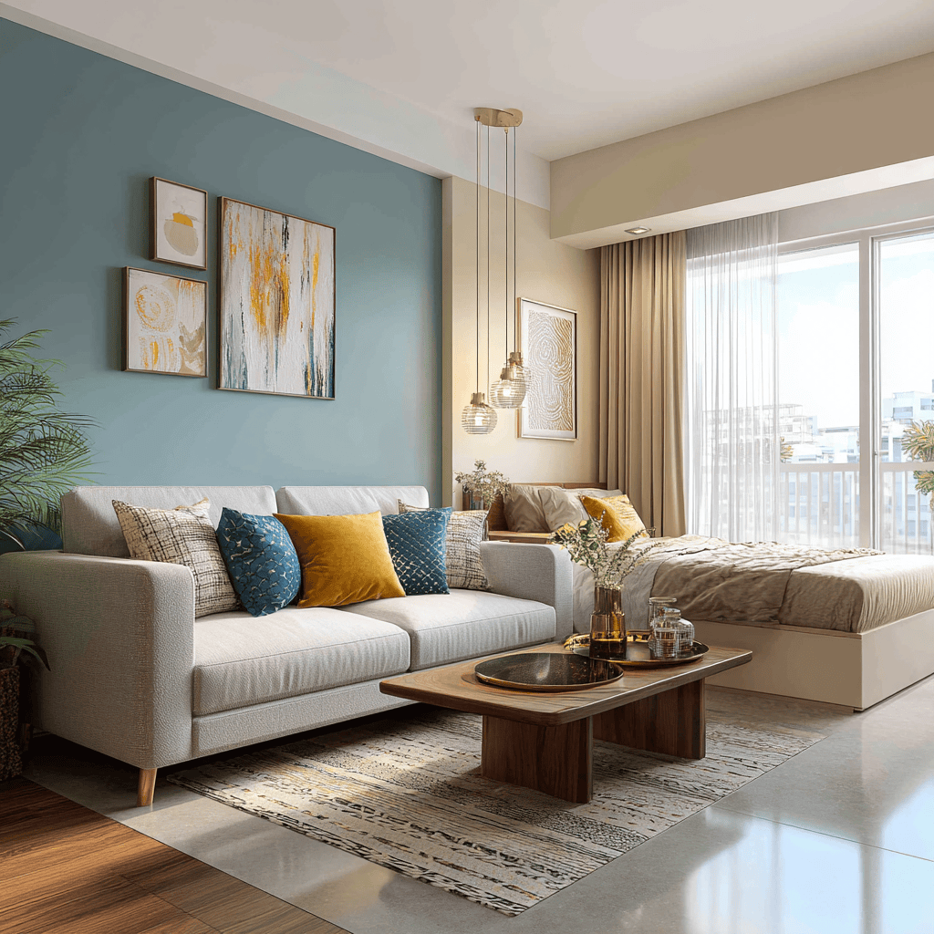 Modern 2bhk interior design cost showcase with stylish living and bedroom layout