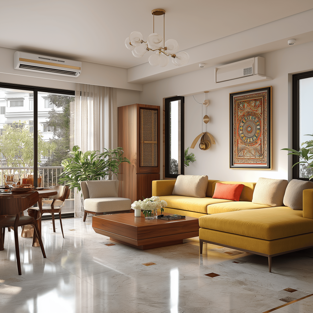 Elegant cost of interior design for 2bhk flat with modern living dining space