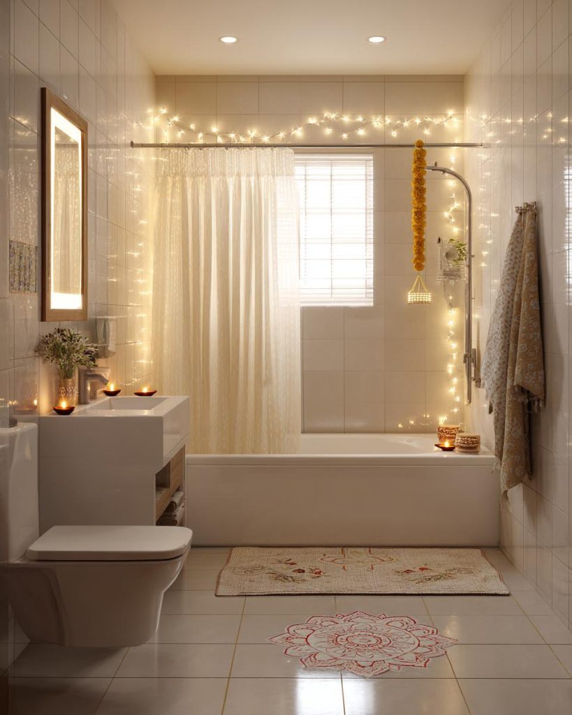 Cozy bathroom renovation ideas with soft lighting and white tiles creating a spa-like feel