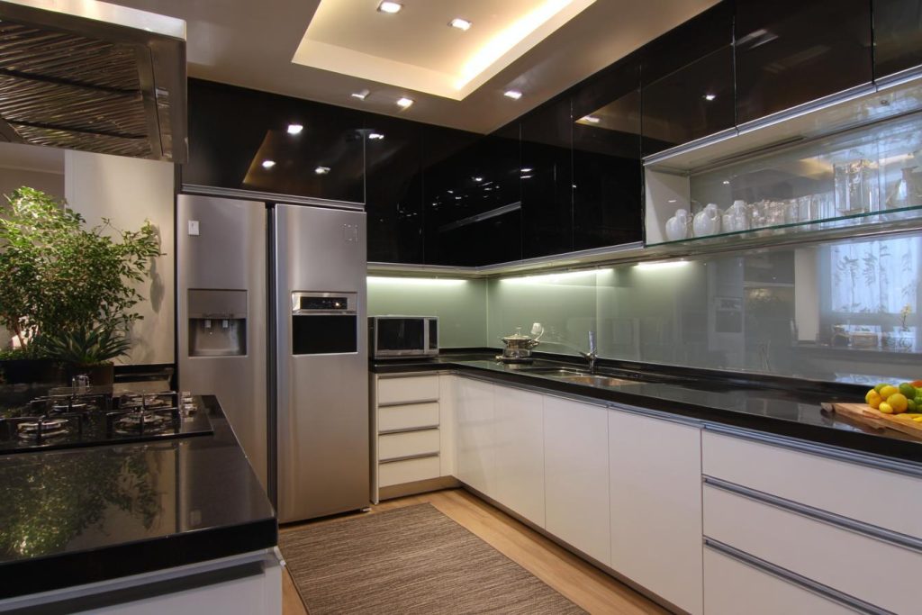 Stylish kitchen pop ceiling design with glossy cabinets and modern lighting in sleek modular layout