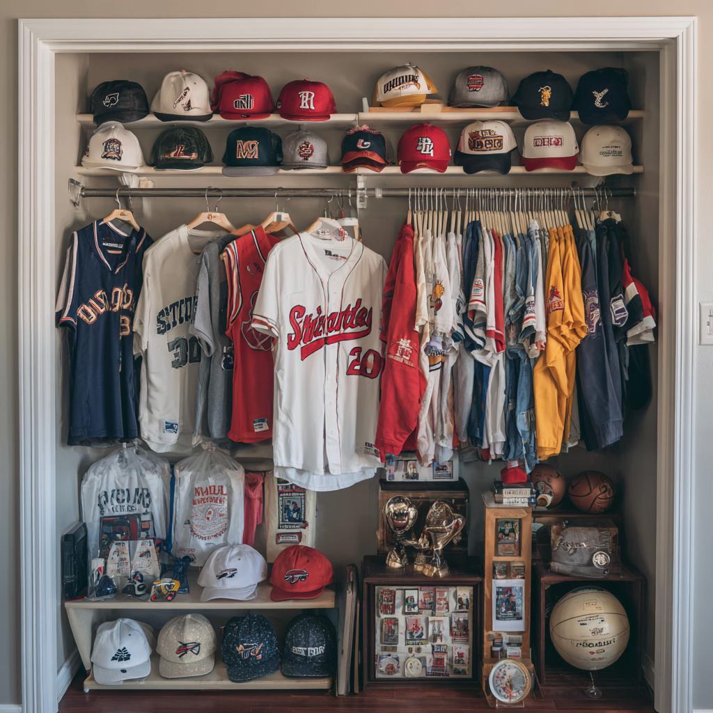Sporty boy kids wardrobe design with jersey display and cap storage