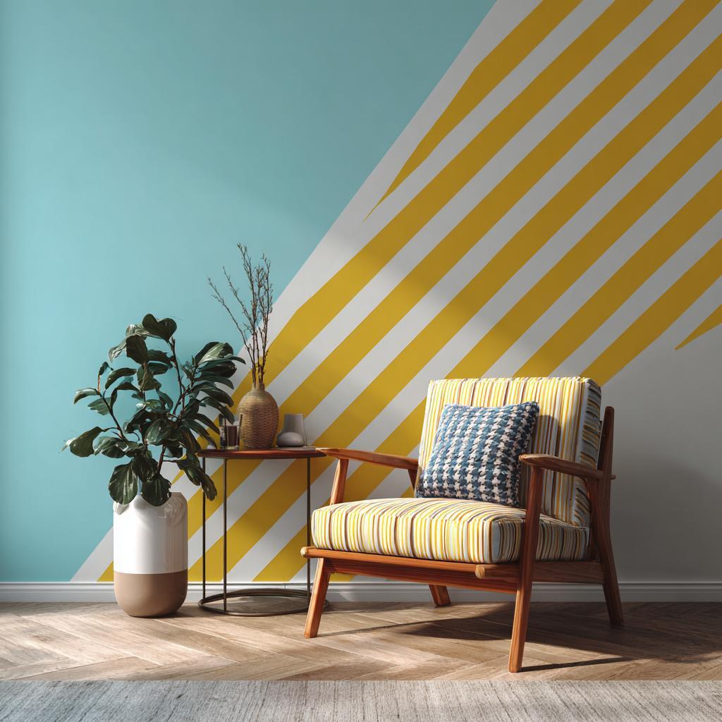 A tutorial view showing how to paint designs on walls with tape for a soft panel effect