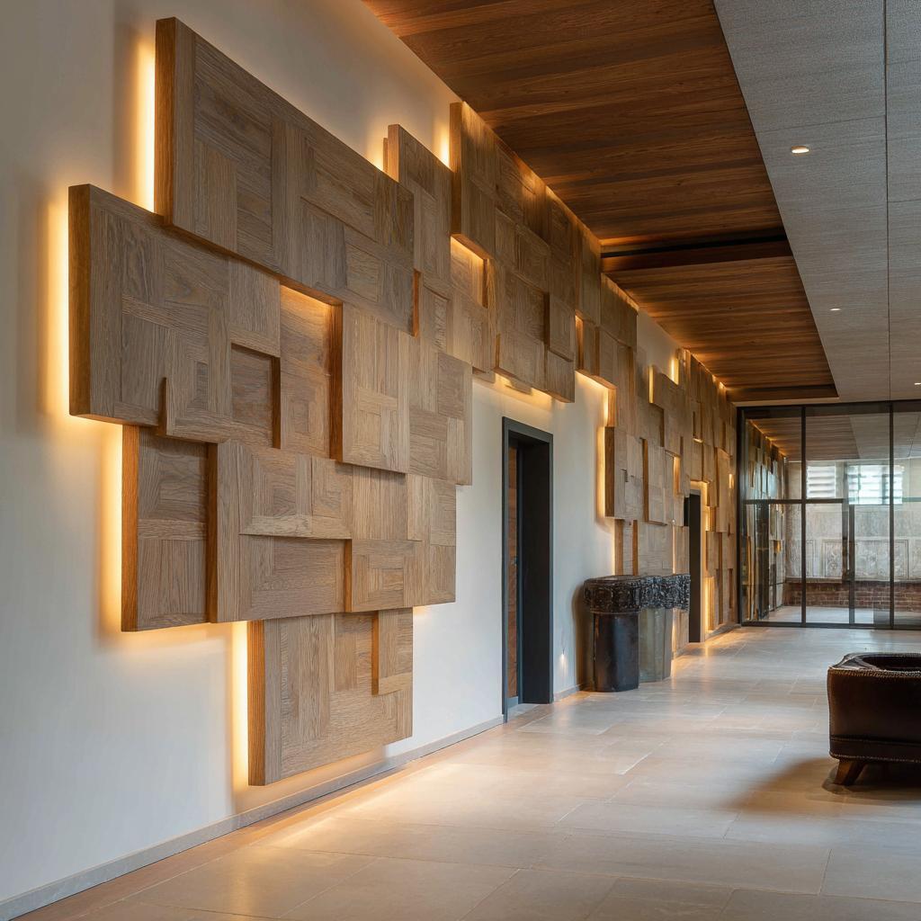 Organic wall panelling ideas living room featuring a bamboo-inspired natural textured accent wall