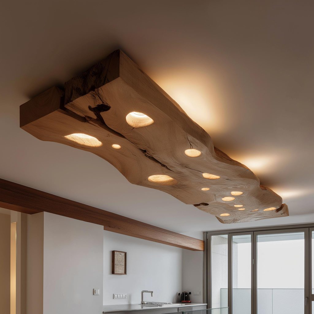 Dining room ceiling light fixtures with natural wooden recessed lighting