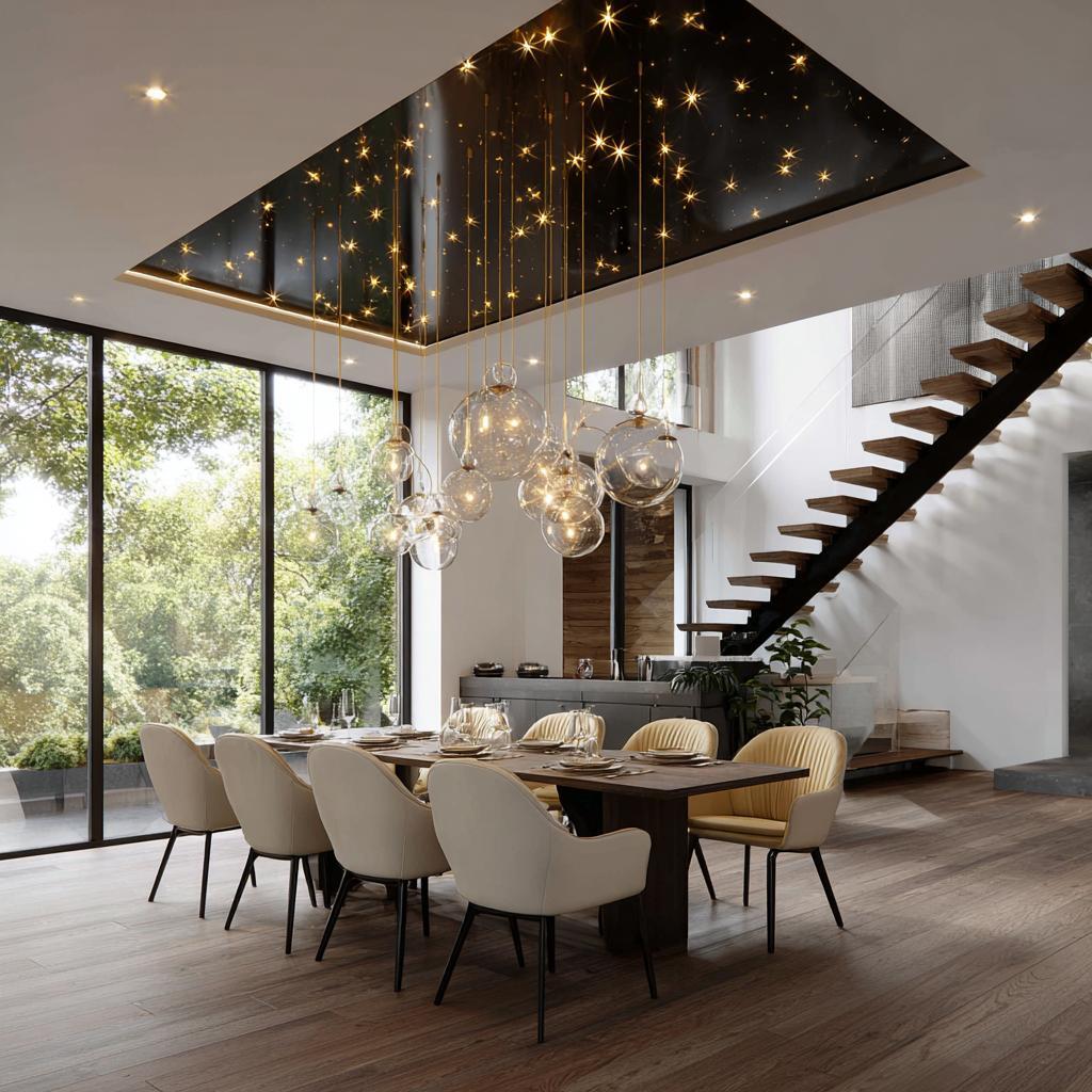 Dining room ceiling lights modern design with starry recessed ceiling