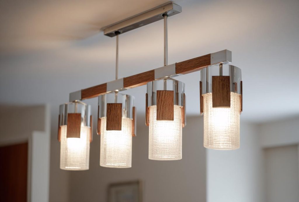 Modern dining room ceiling light fixtures with wooden pendant glass shades